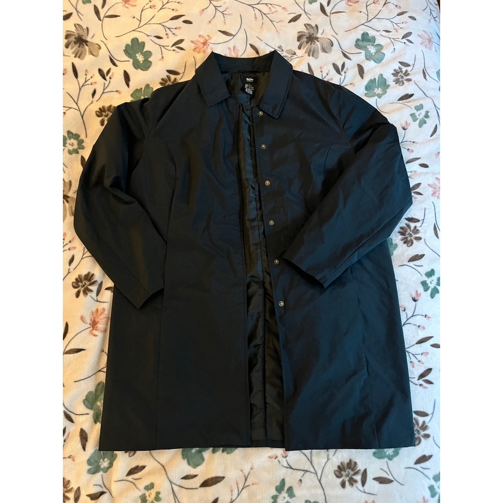 Mossimo Car Coat Women Large Black Excellent Snap Front Longline Nylon Jacket